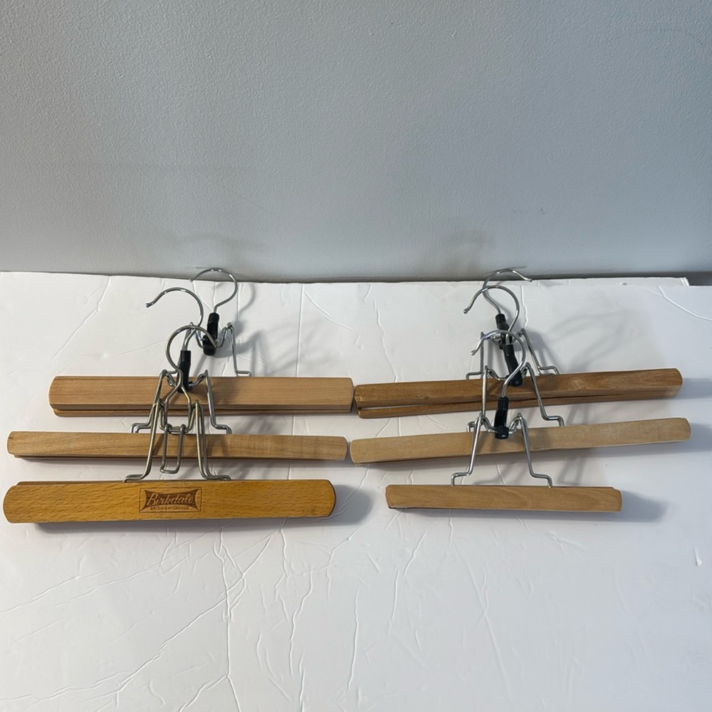 Wooden clamp hangers with felt lining Set of 6.  Different sizes
